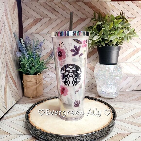 RARE 2014 Starbucks 24 Oz Tumbler Venti Cold Cup Floral Harvest Flowers - Picture 1 of 10